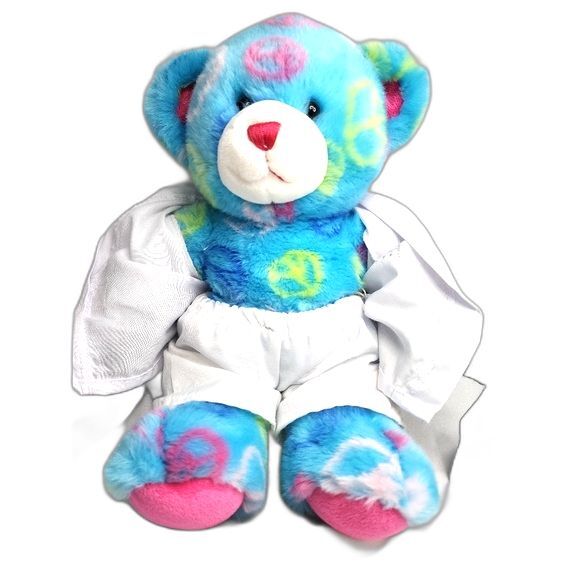 Build A Bear Black Belt Karate Dressed Blue Peace Sign Stuffed Bear 15"X12" - Picture 3 of 3